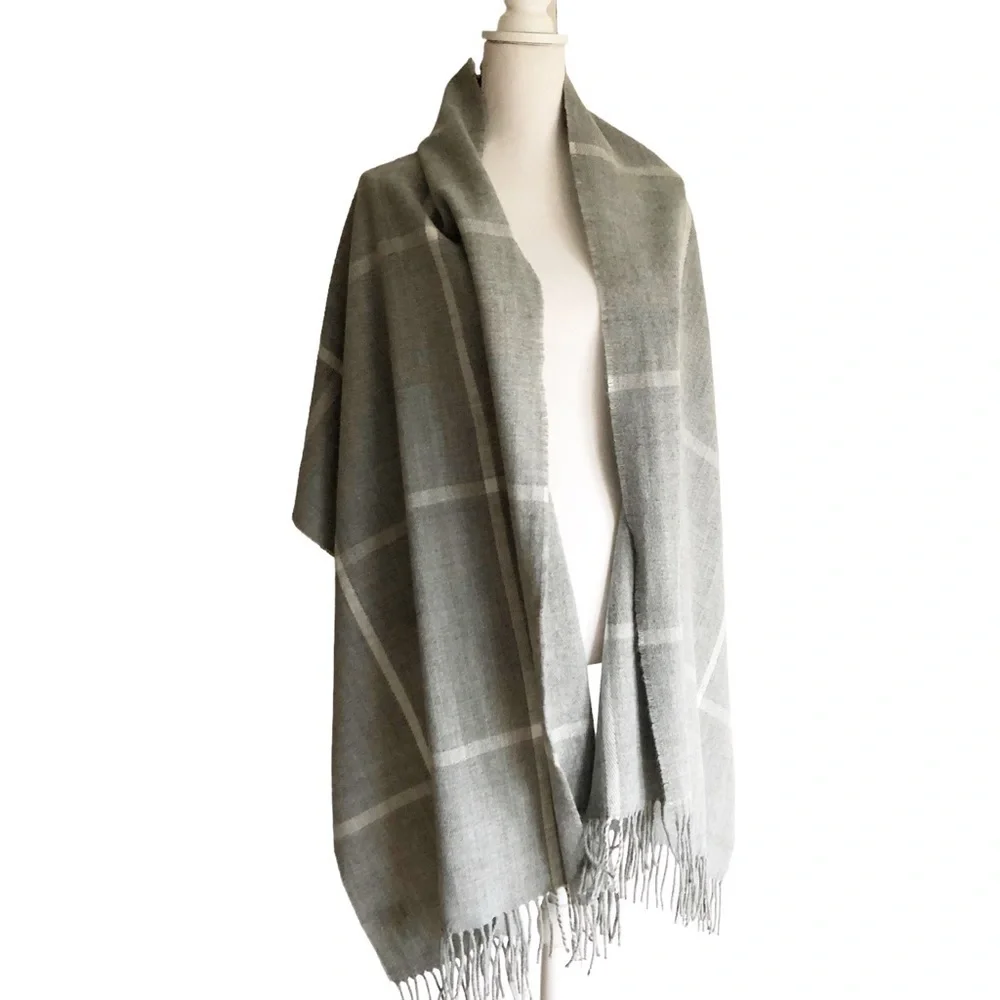 J. Crew Classic Plaid Heather Dusk Gray Ivory Scarf
